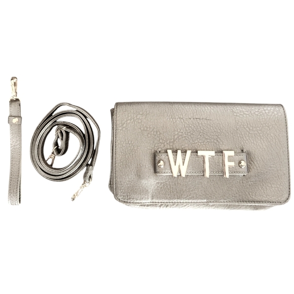 Street Level Handbags - STREET LEVEL "WTF" convertible clutch/wristlet/crossbody purse, metallic